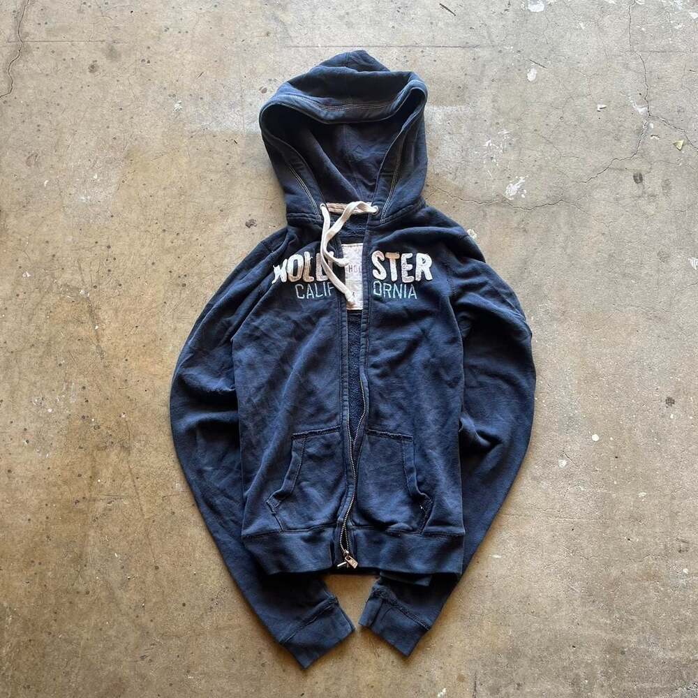 Vintage 90s Hollister Surf Zip Up Hoodie Navy Blue - Size M